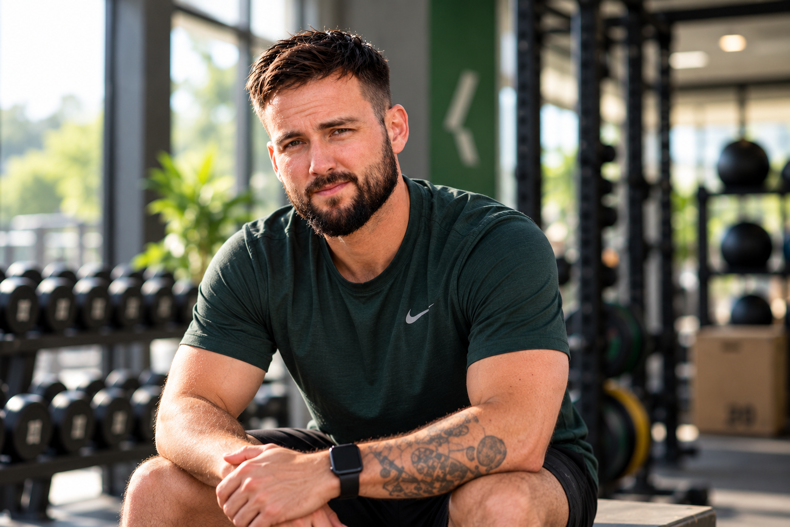 Illustrative AI-generated portrait of Kieran in a gym